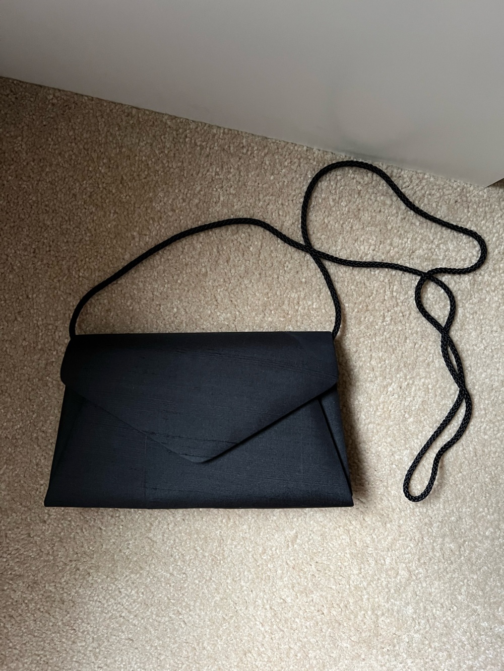 Black Envelope-Style Clutch with Braided Strap